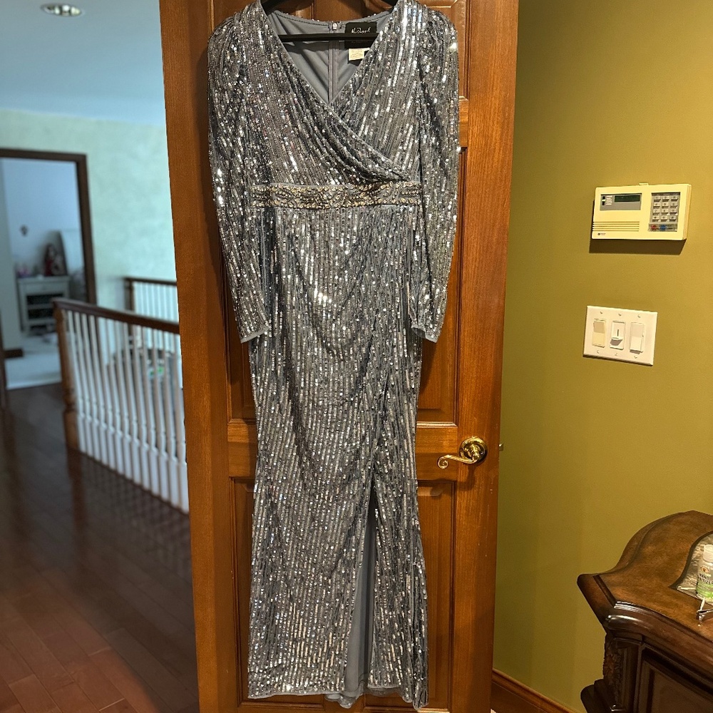 Mac Duggal Sequin Long Sleeve Sheath Gown